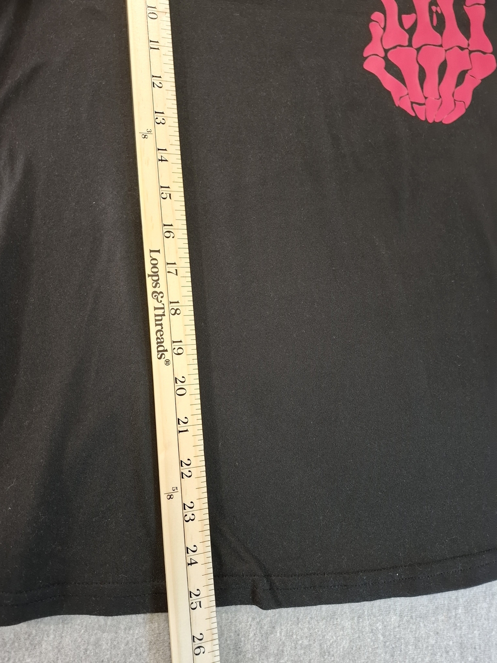 Women's Size S Black Short Sleeve Tee with Pink Skeleton Hand Graphic - Picture 6 of 7